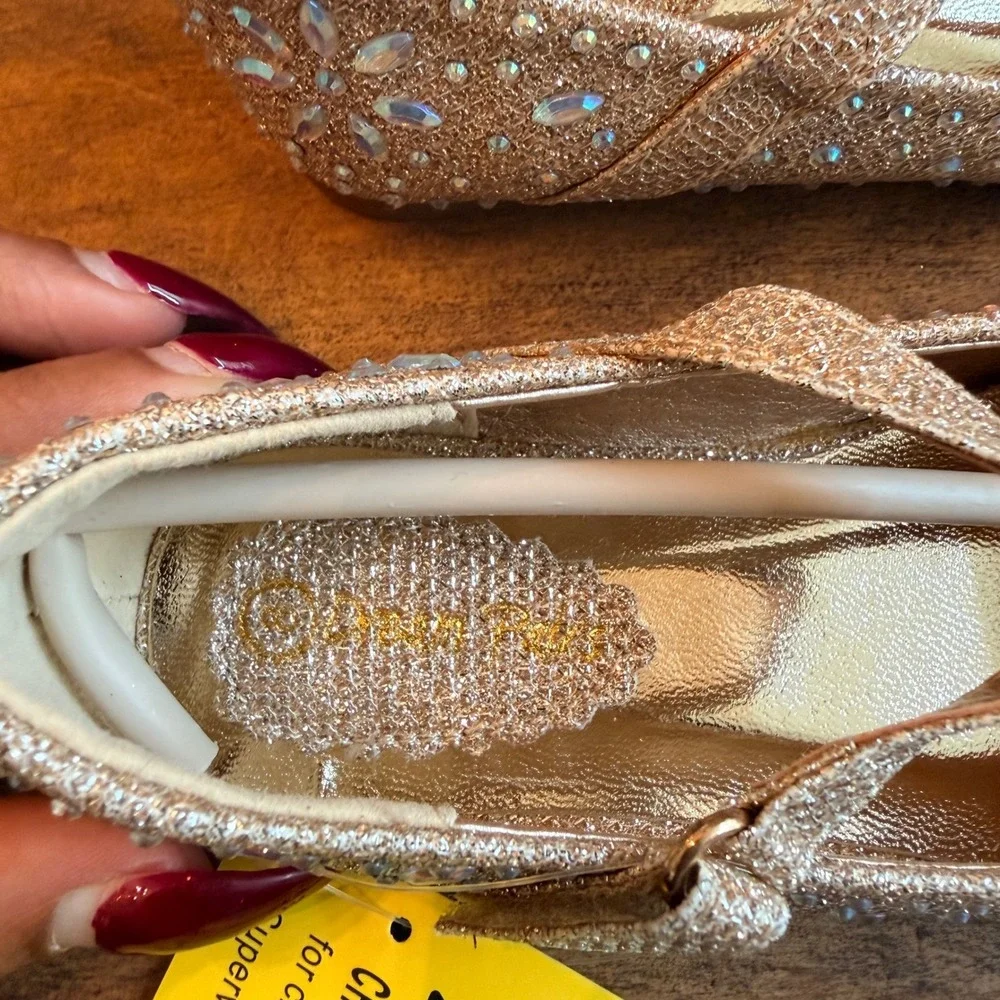 Dream Pairs Kids Gold Glitter Rhinestone Mary Jane Dress Shoe Size 8 Flower Girl